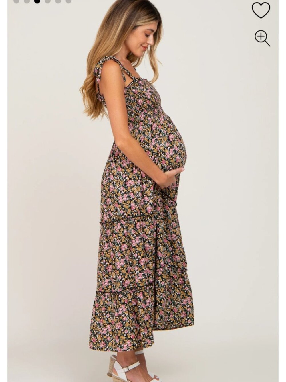 Elloh Floral Smocked Maxi Dress Size L Black Tie Maternity Friendly Boho